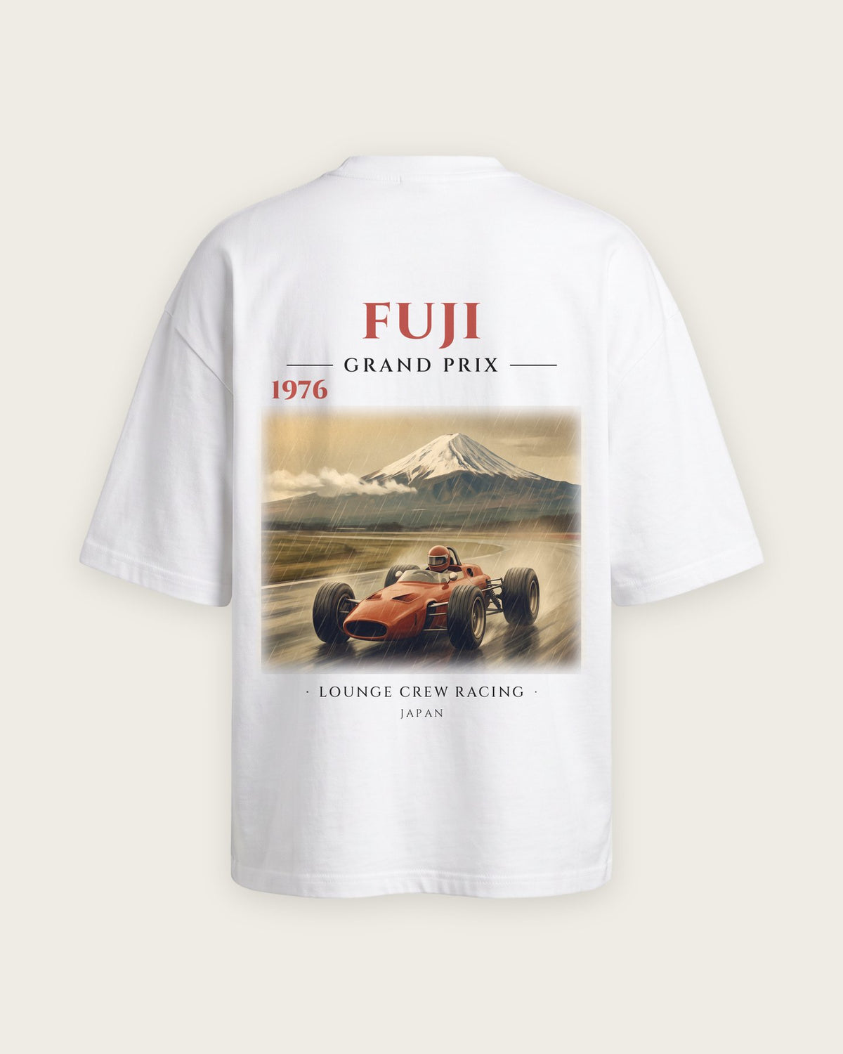 Camiseta “Fuji 1976” — Branco — oversized