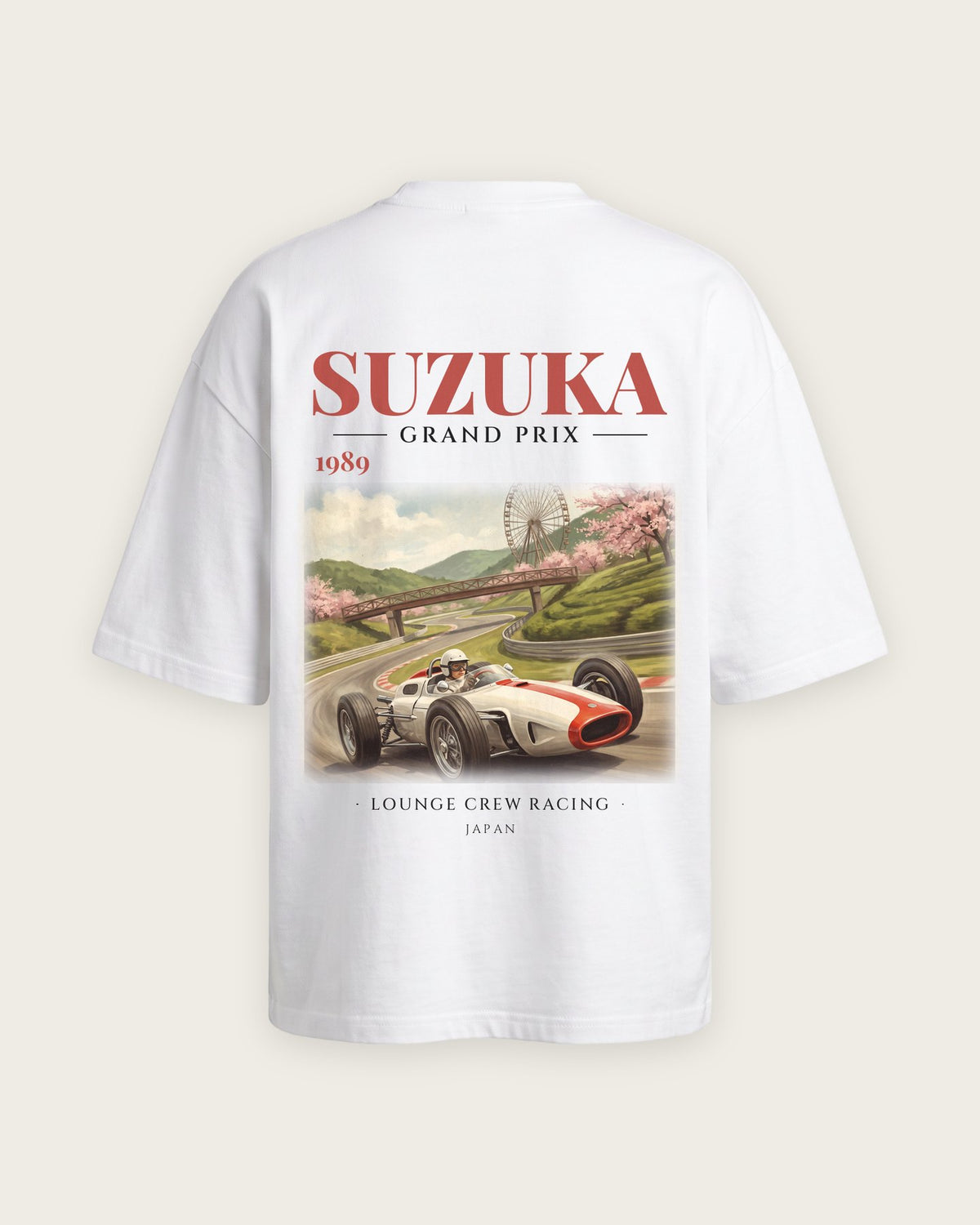 Camiseta “Suzuka Grand Prix 1989” — Branco — oversized