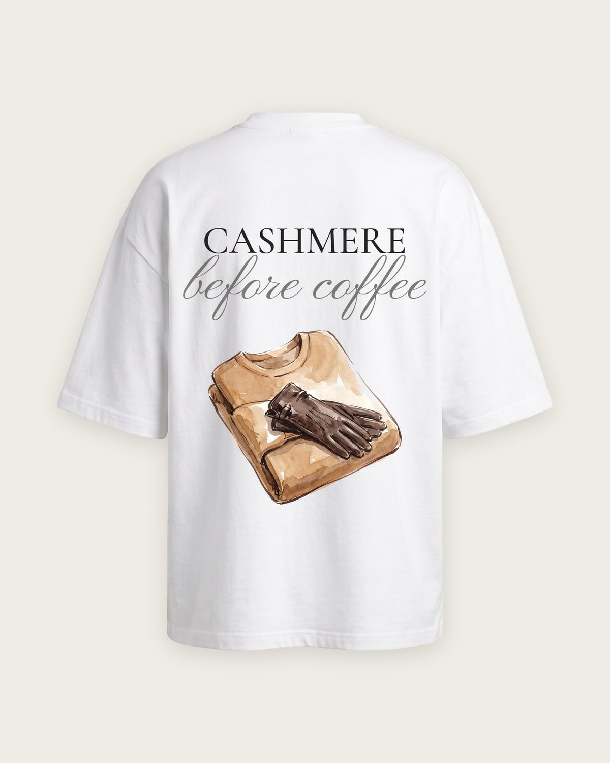 Camiseta Oversized “Cashmere Before Coffee” — Branco