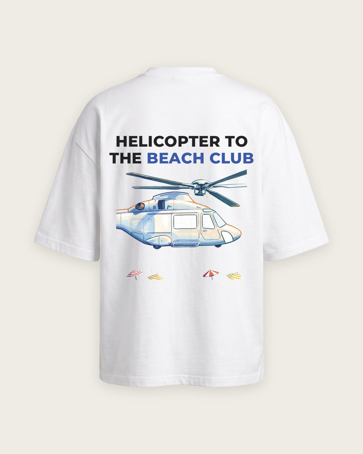 Camiseta Oversized “Helicopter to the Beach Club” — Branco