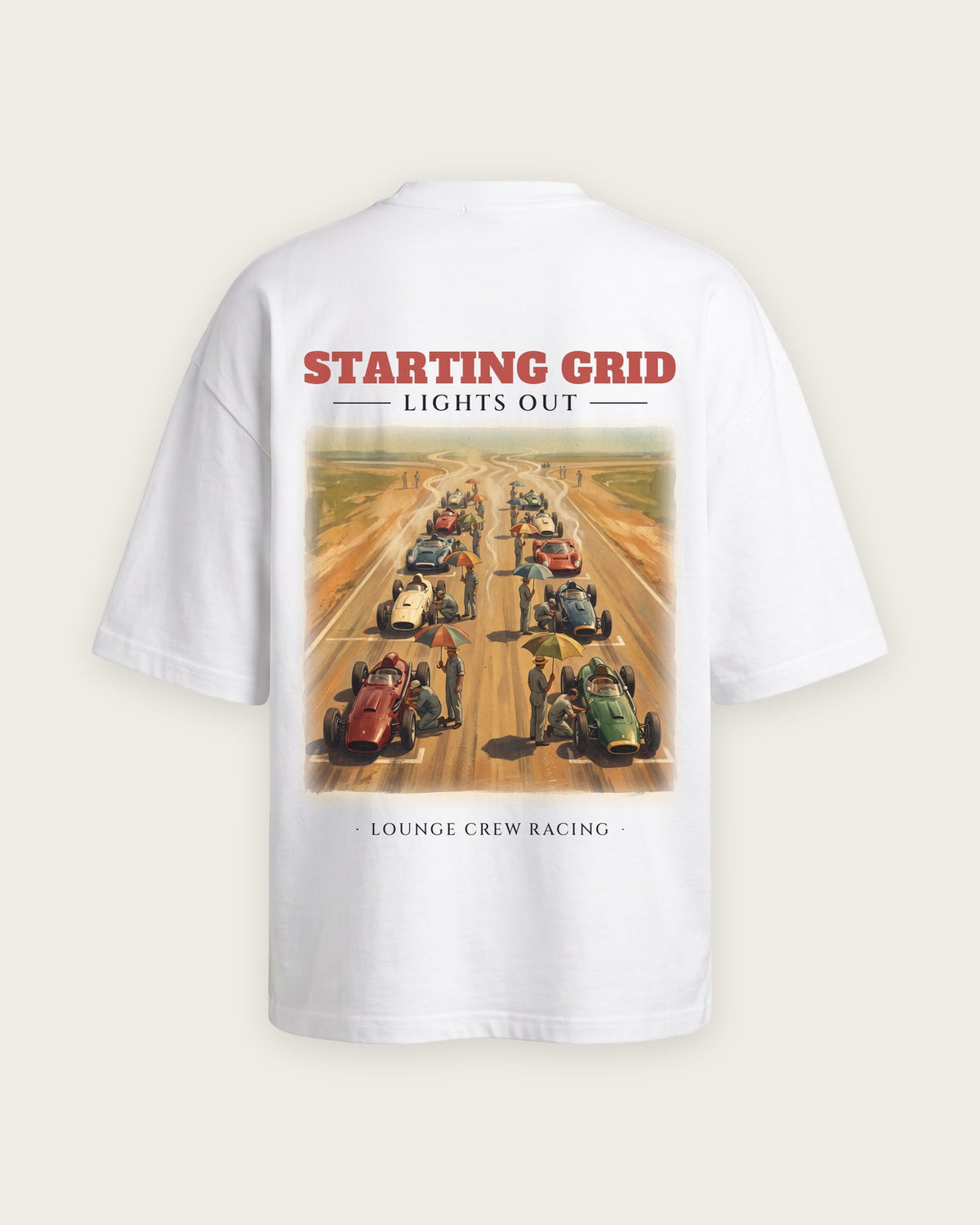 Camiseta “Starting Grid” — Branco — oversized