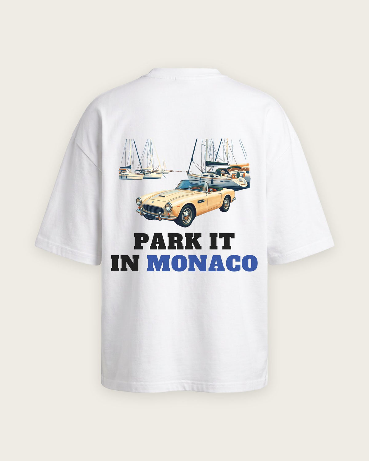 Camiseta Oversized “Park It in Monaco” — Branco