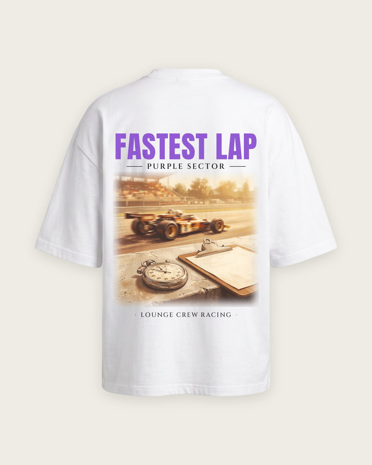 Camiseta “Fastest Lap” — Branco — oversized