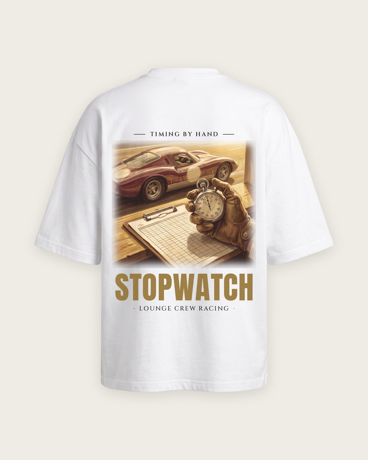 Camiseta “Stopwatch” — Branco — oversized