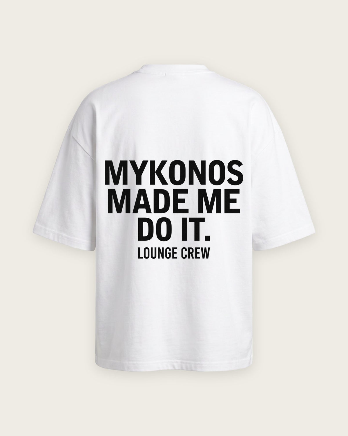 Camiseta “Mykonos Made Me Do It” — Branco