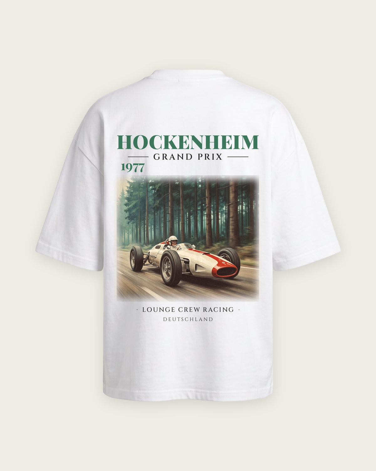 Camiseta “Hockenheim Grand Prix 1977” — Branco — oversized