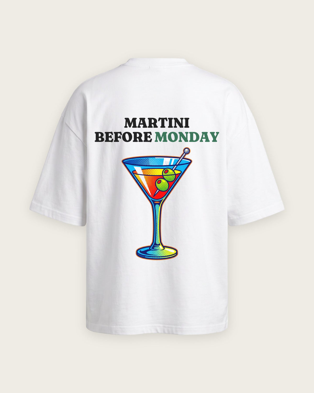 Camiseta Oversized “Martini Before Monday” — Branco