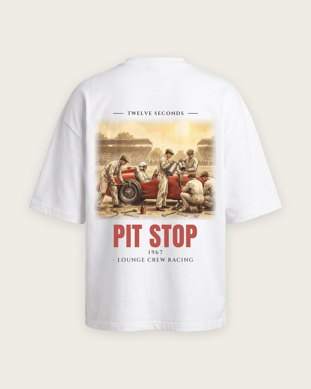 Camiseta “Pit Stop 1967” — Branco — oversized