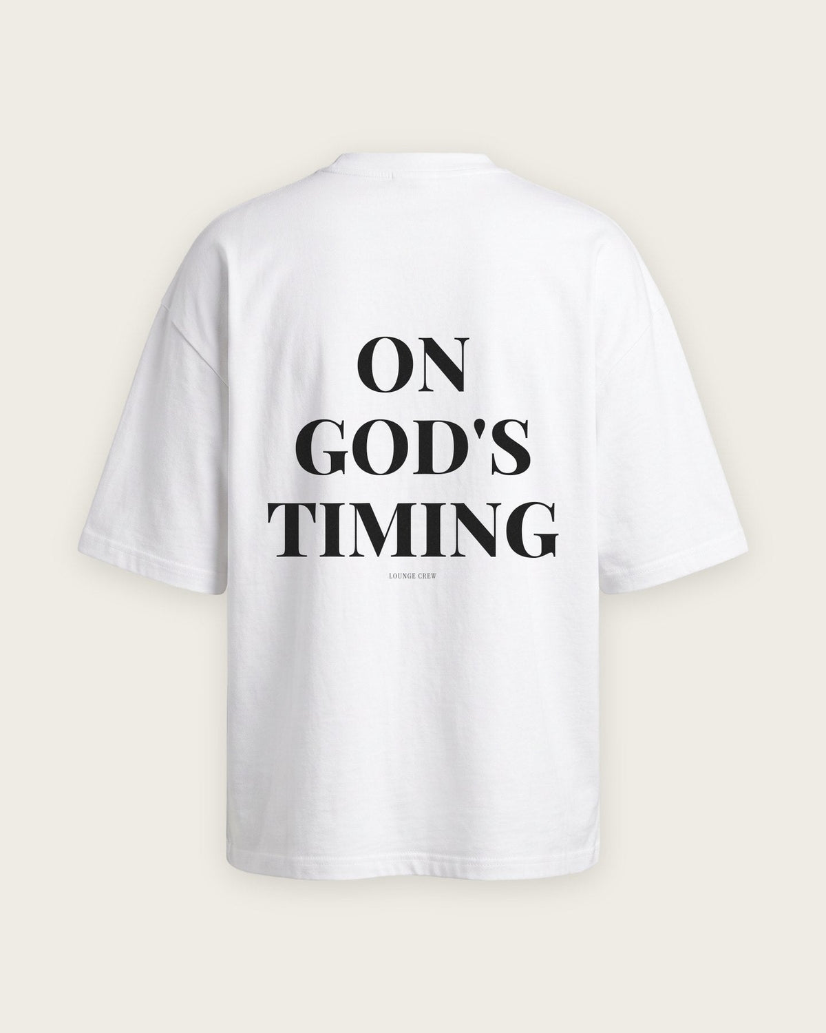 Camiseta Oversized “On God's Timing” — Branco