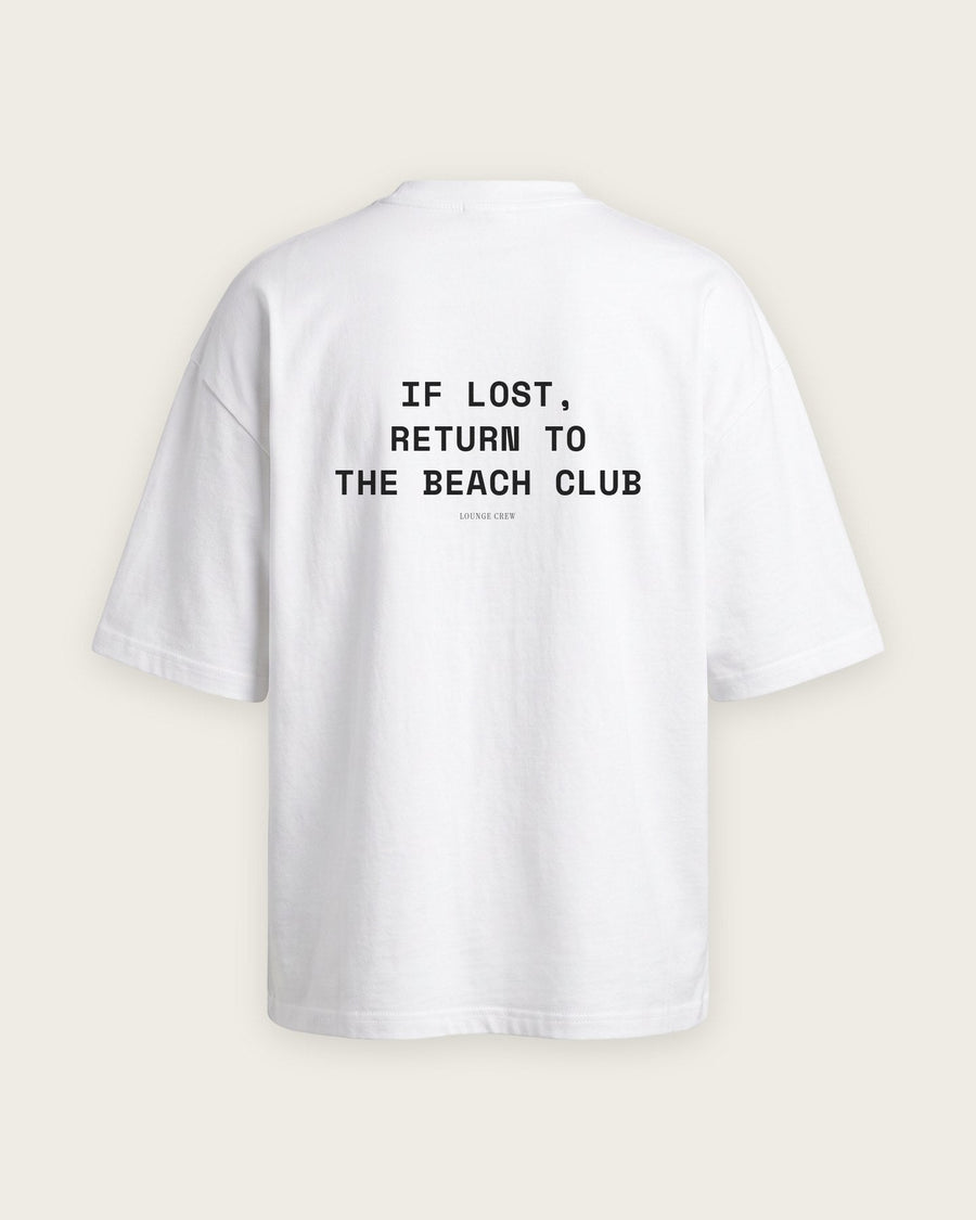 Camiseta Oversized “If Lost, Return to the Beach Club”