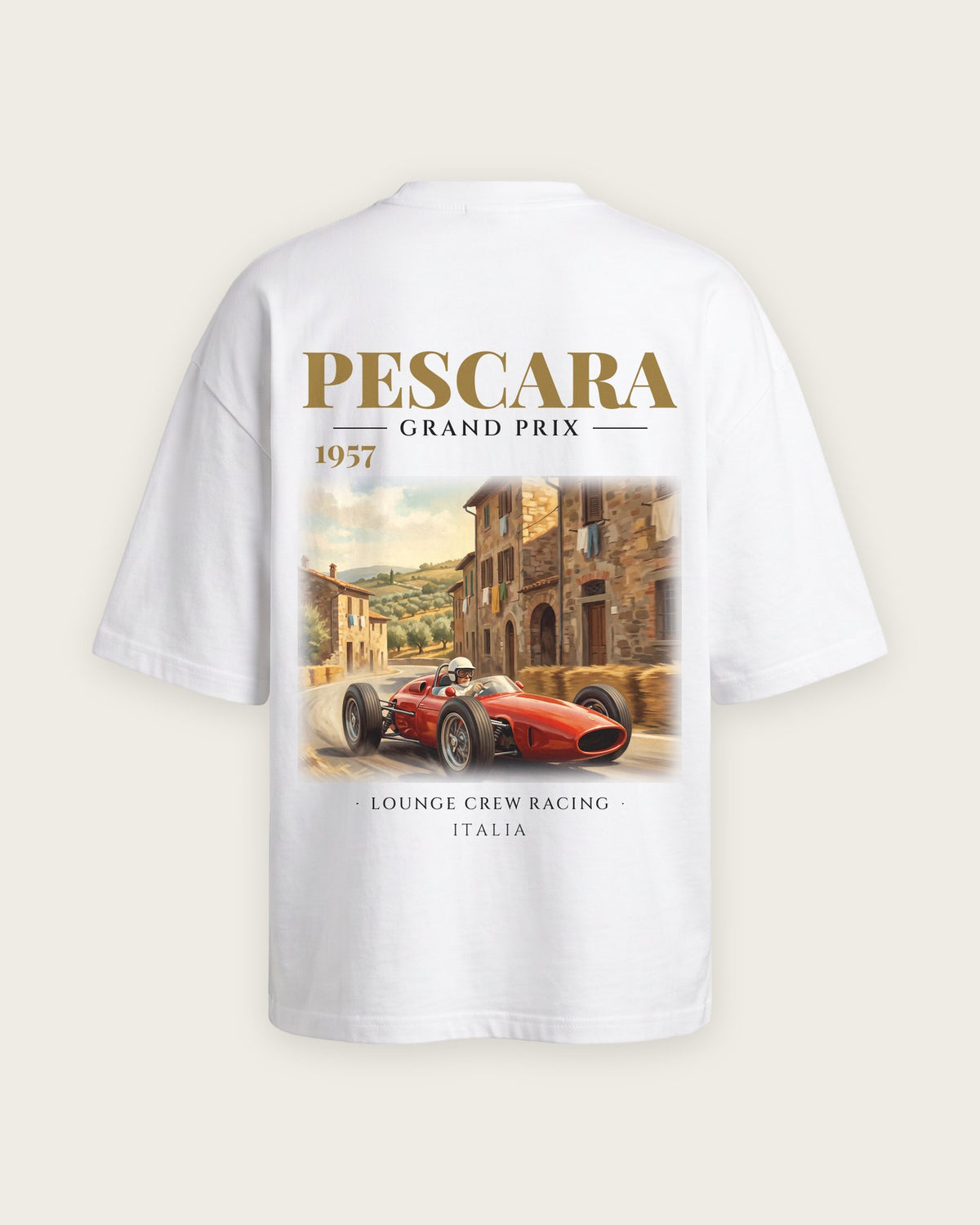 Camiseta “Pescara Grand Prix 1957” — Branco — oversized