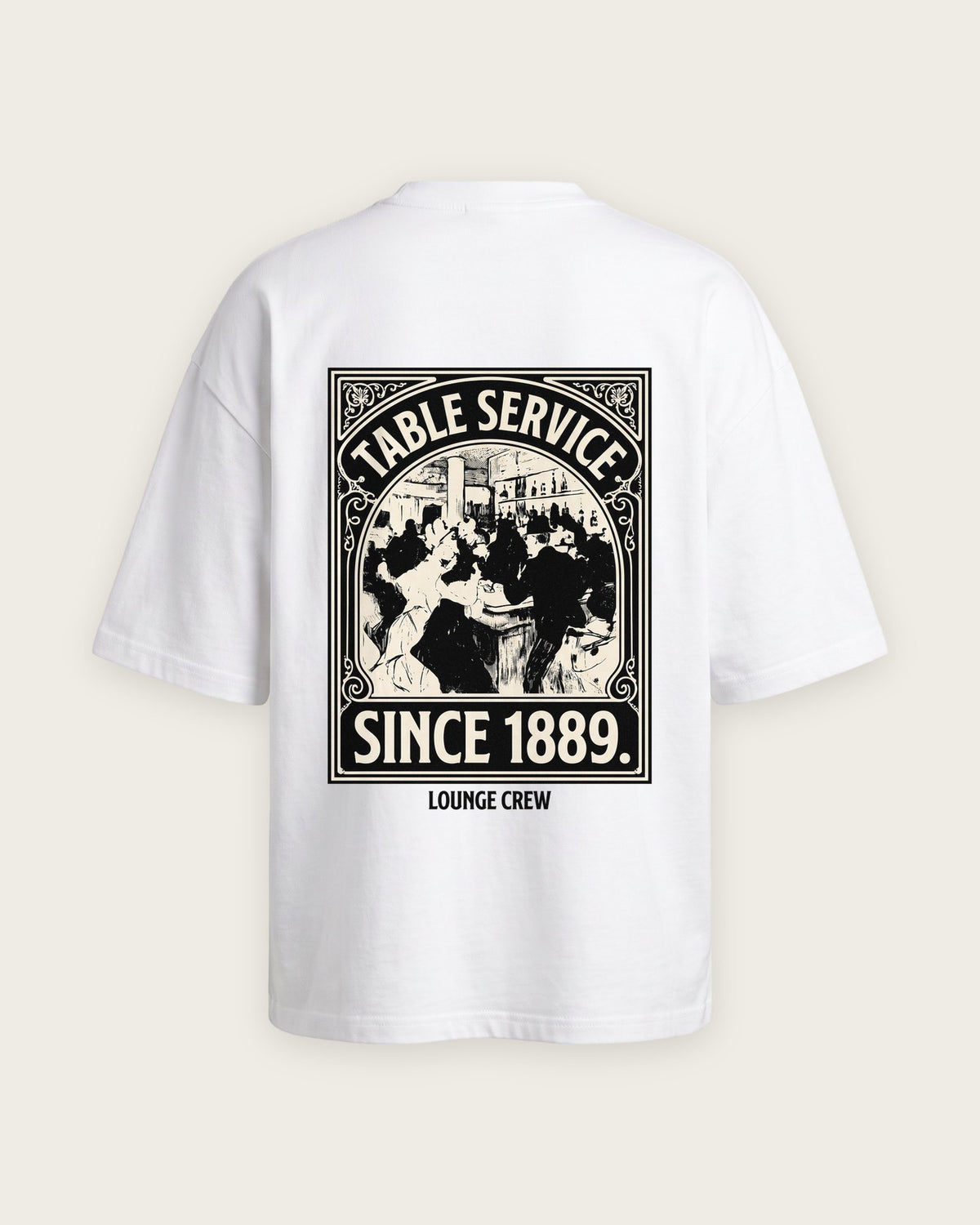 Camiseta “Table Service Since 1889” — Branco