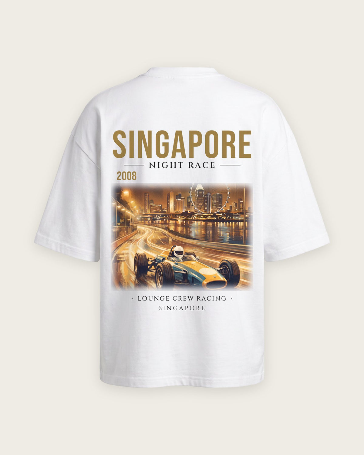 Camiseta “Singapore 2008” — Branco — oversized