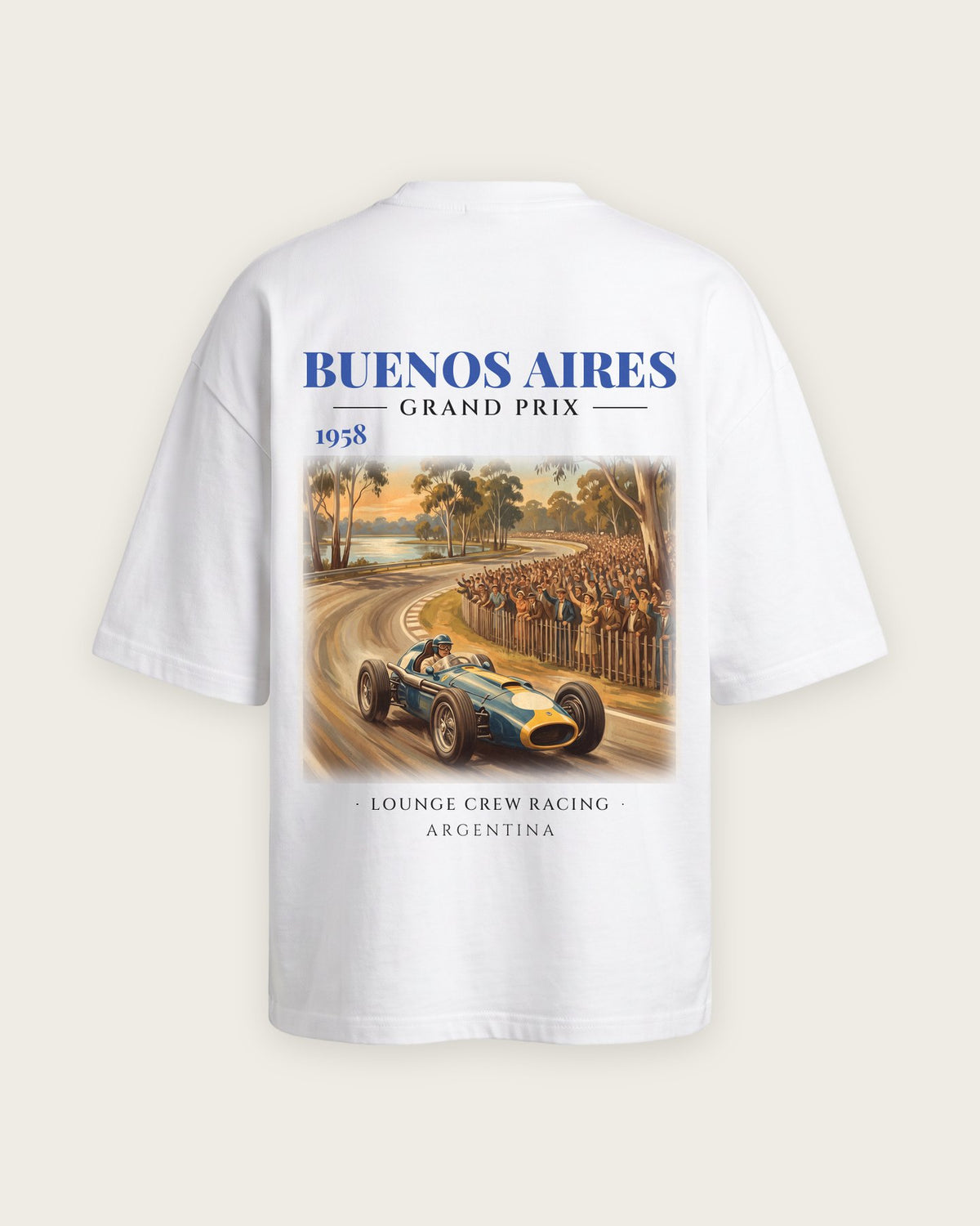 Camiseta “Buenos Aires Grand Prix 1958” — Branco — oversized