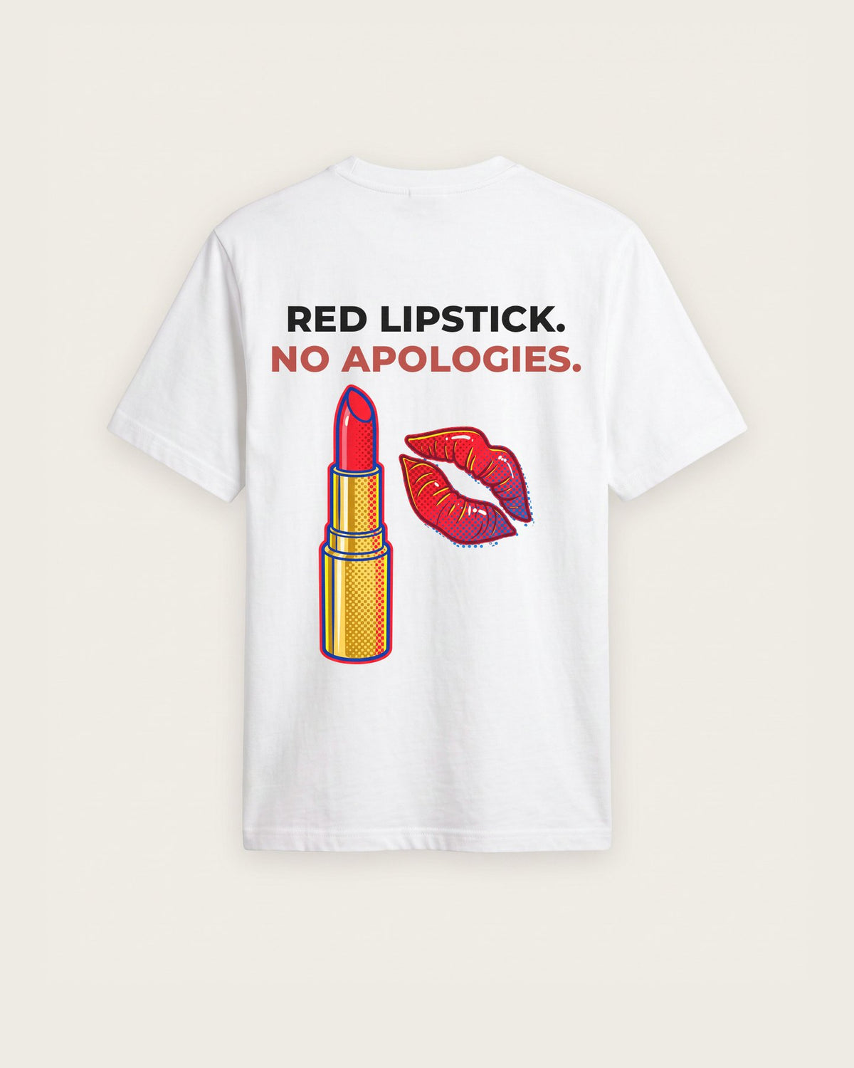 Camiseta “Red Lipstick, No Apologies” — Branco — regular