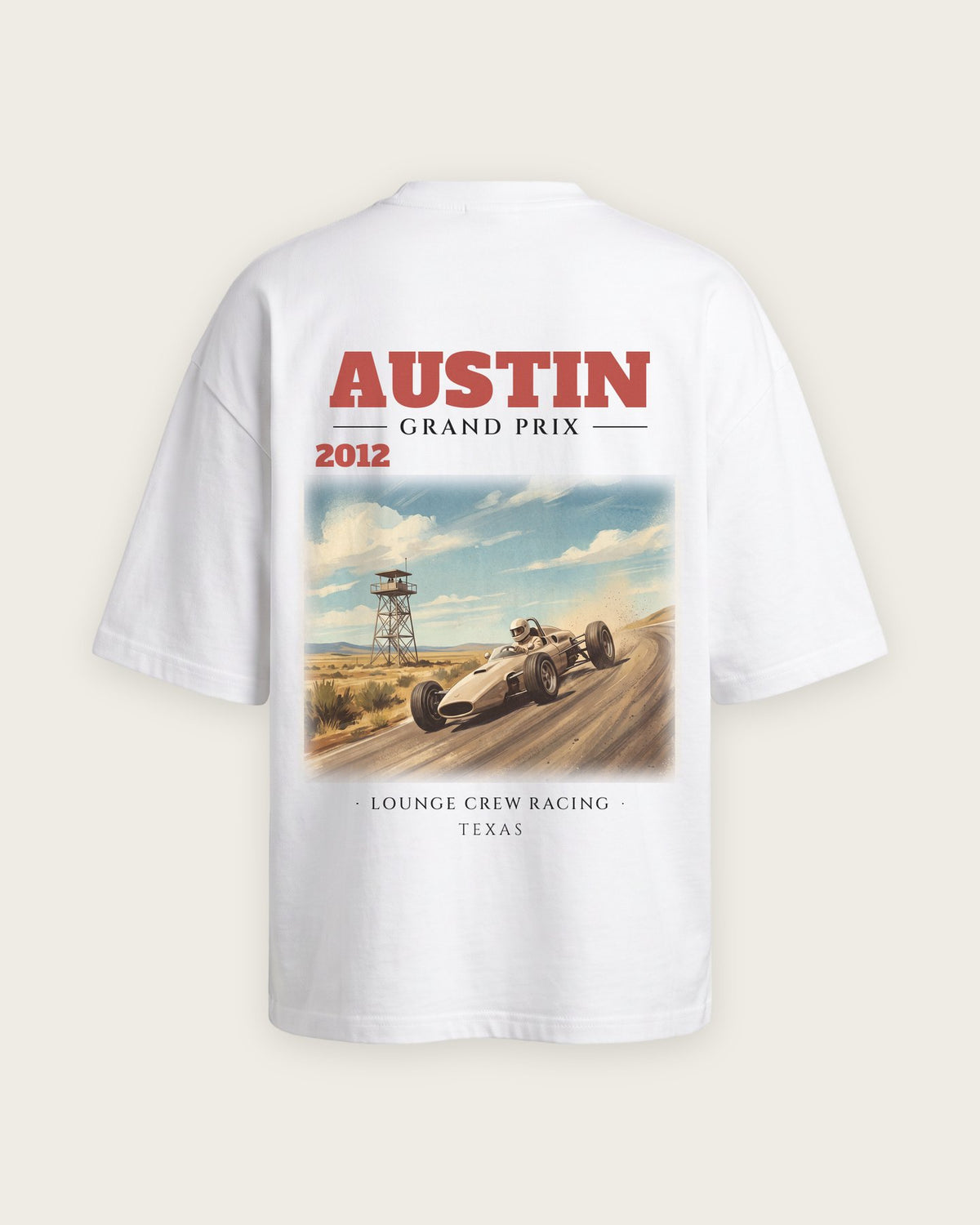 Camiseta “Austin 2012” — Branco — oversized