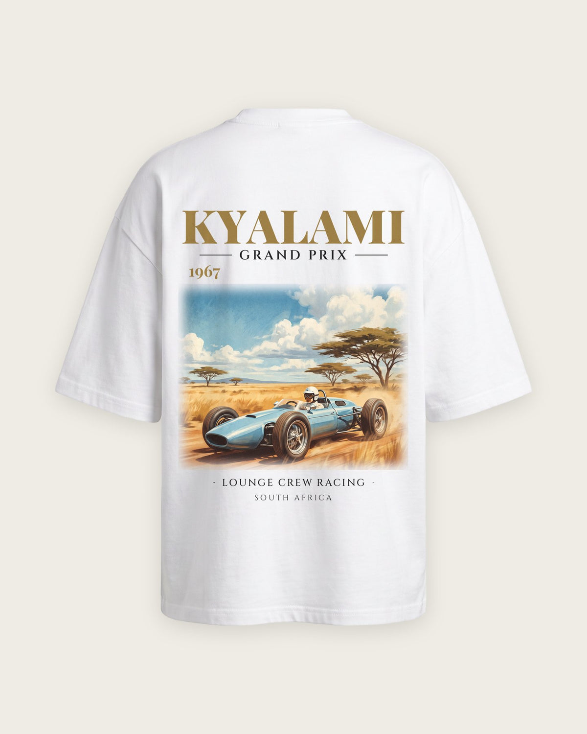 Camiseta “Kyalami Grand Prix 1967” — Branco — oversized