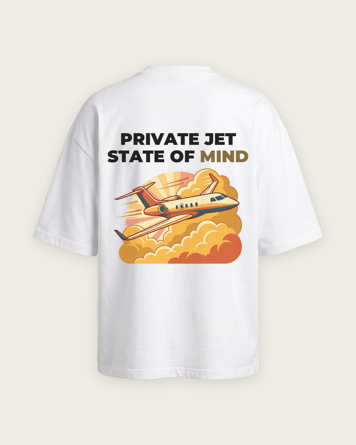 Camiseta Oversized “Private Jet State of Mind” — Branco