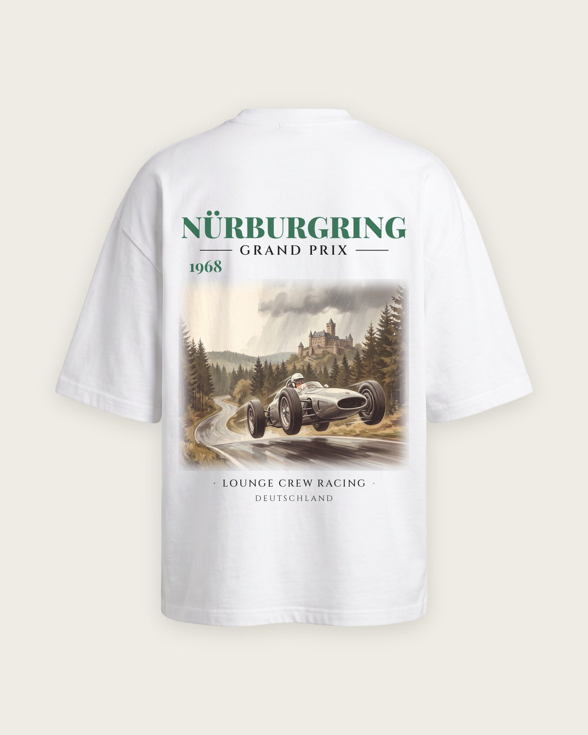 Camiseta “Nürburgring Grand Prix 1968” — Branco — oversized