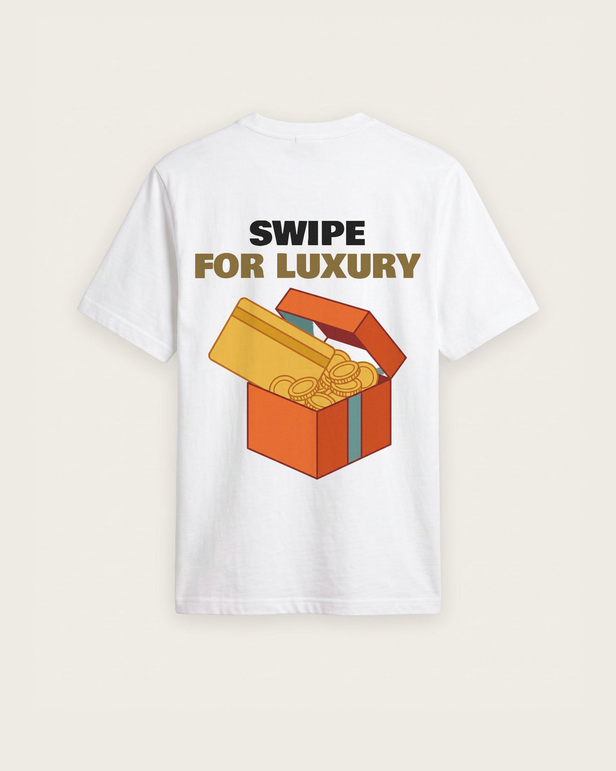Camiseta “Swipe for Luxury” — Branco — regular