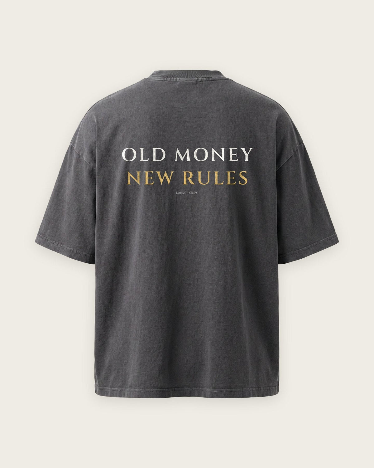 Camiseta Oversized “Old Money, New Rules” — Cinza Estonado