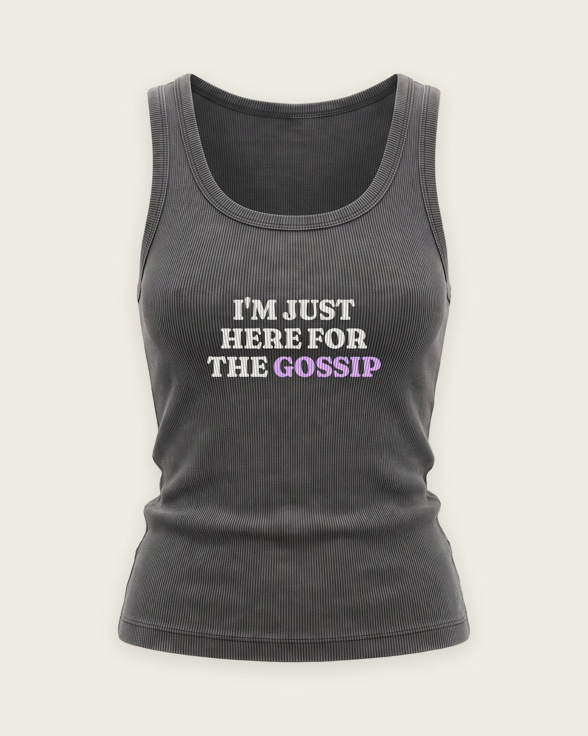 Regata Canelada “Just Here for the Gossip” — Cinza Estonado