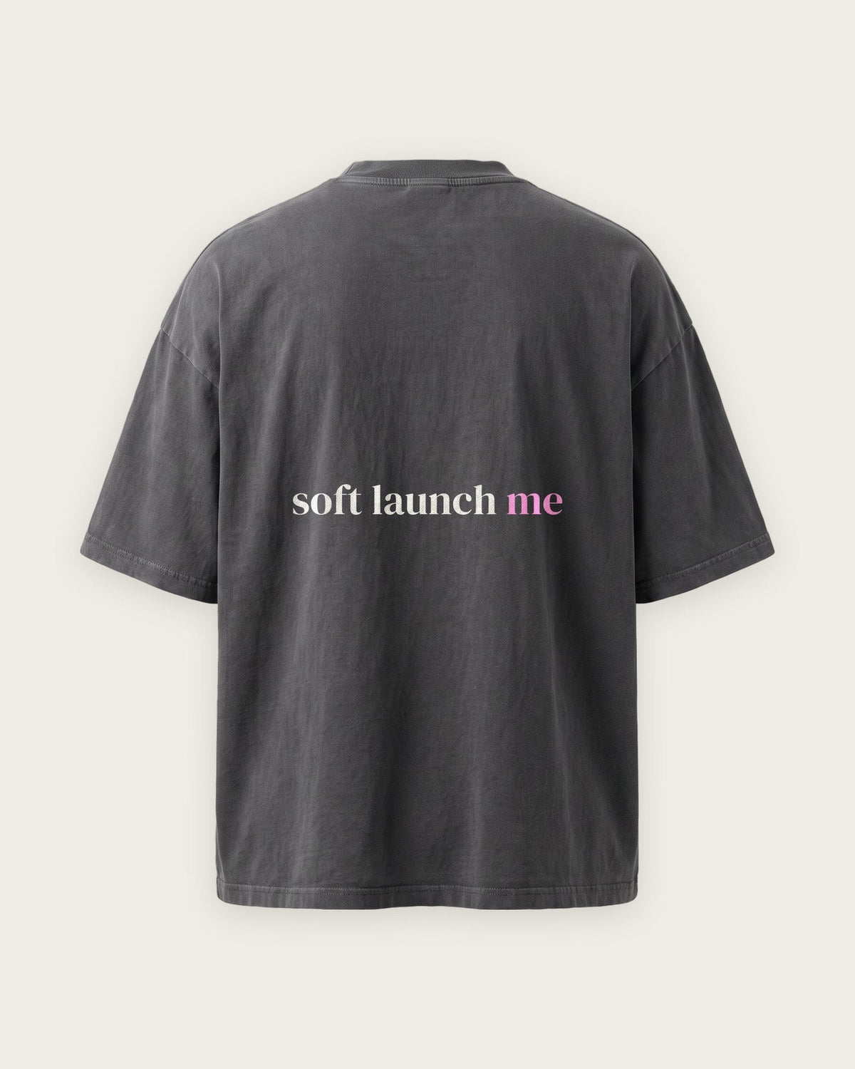 Camiseta Oversized “Soft Launch Me” — Cinza Estonado