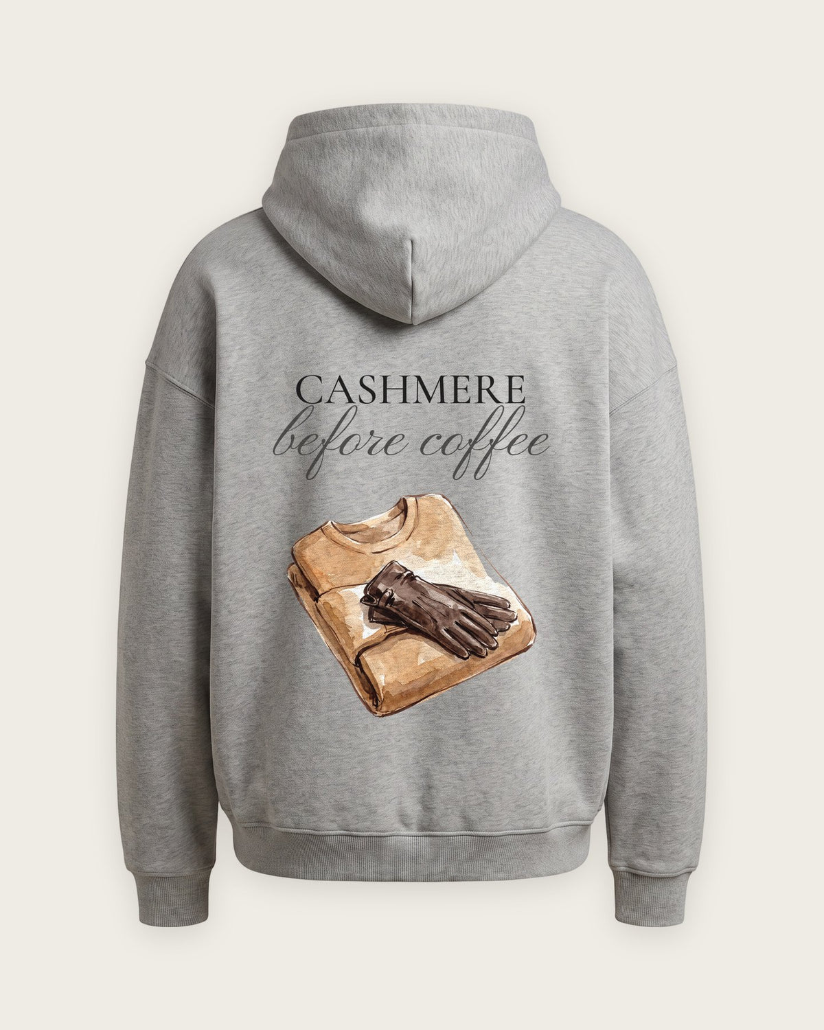 Moletom Oversized “Cashmere Before Coffee” — Cinza Mescla