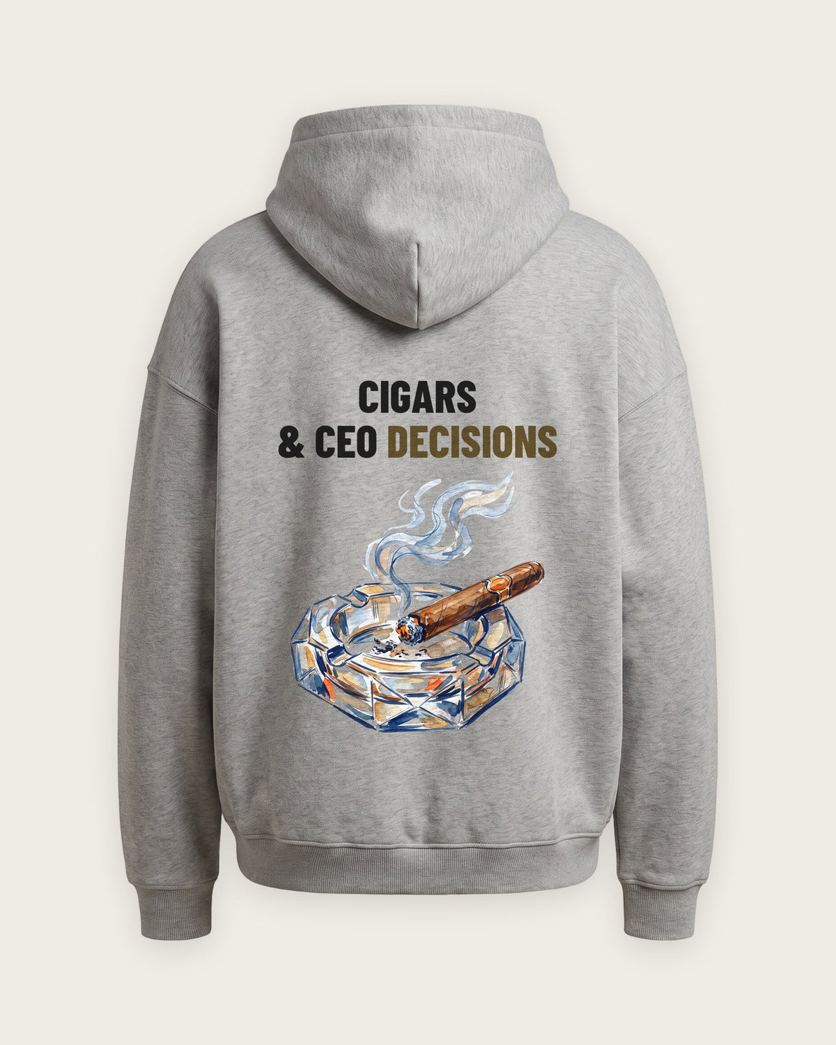 Moletom Oversized “Cigars and CEO Decisions” — Cinza Mescla