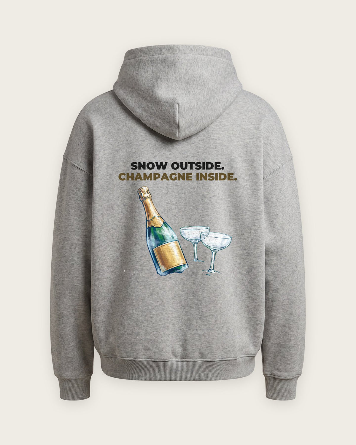 Moletom Oversized “Snow Outside, Champagne Inside” — Cinza Mescla