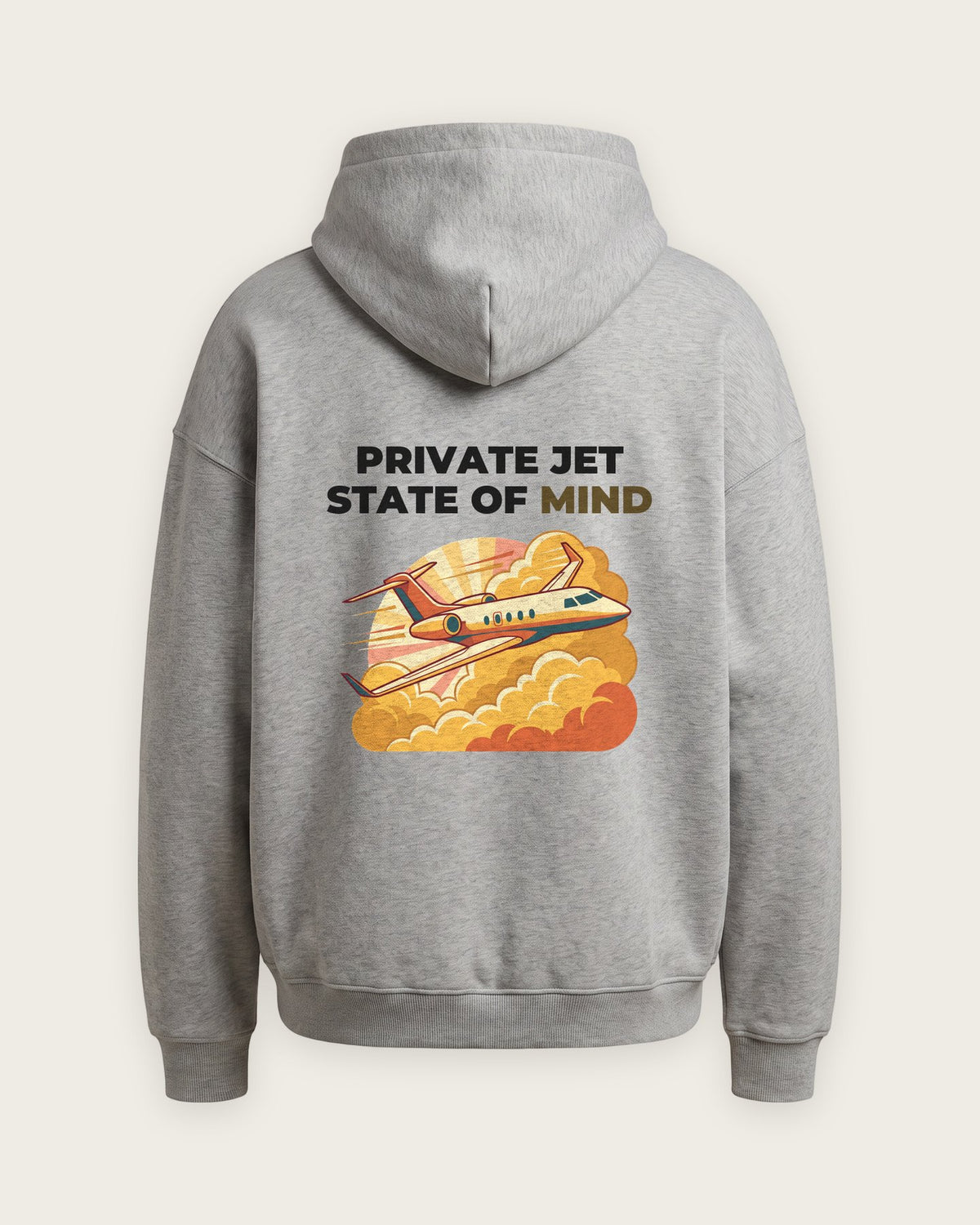 Moletom Oversized “Private Jet State of Mind” — Cinza Mescla