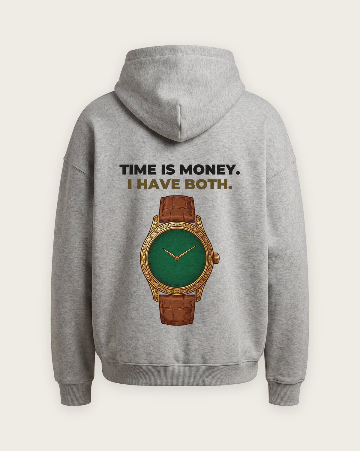 Moletom Oversized “Time Is Money, I Have Both” — Cinza Mescla