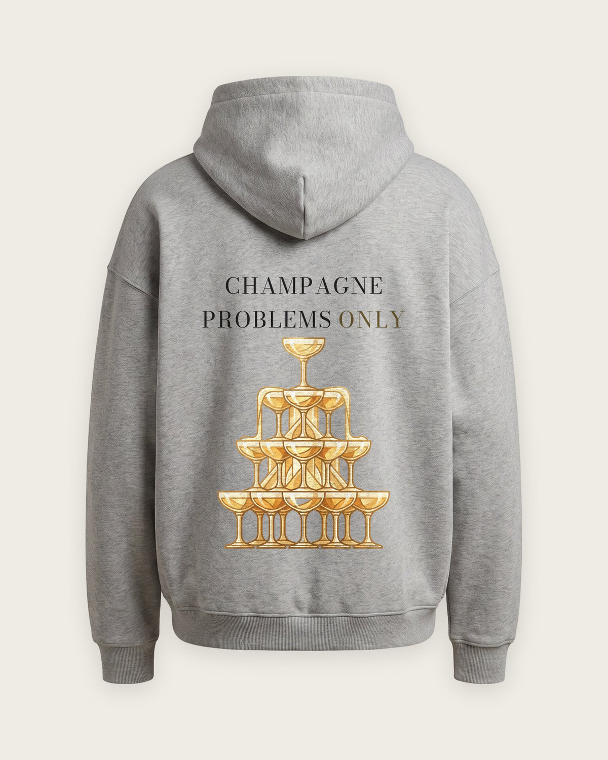 Moletom Oversized “Champagne Problems Only” — Cinza Mescla