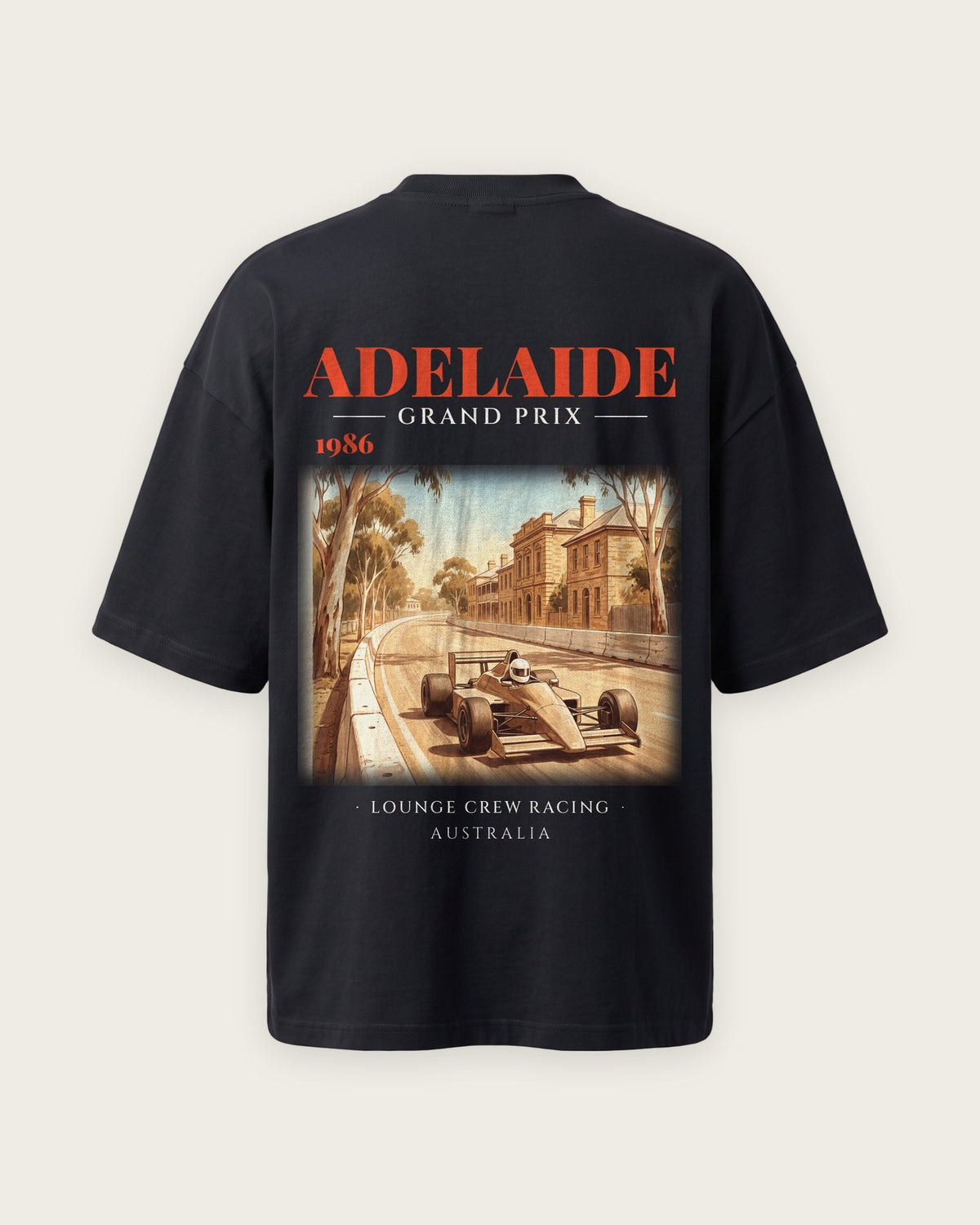 Camiseta “Adelaide 1986” — Preto — oversized