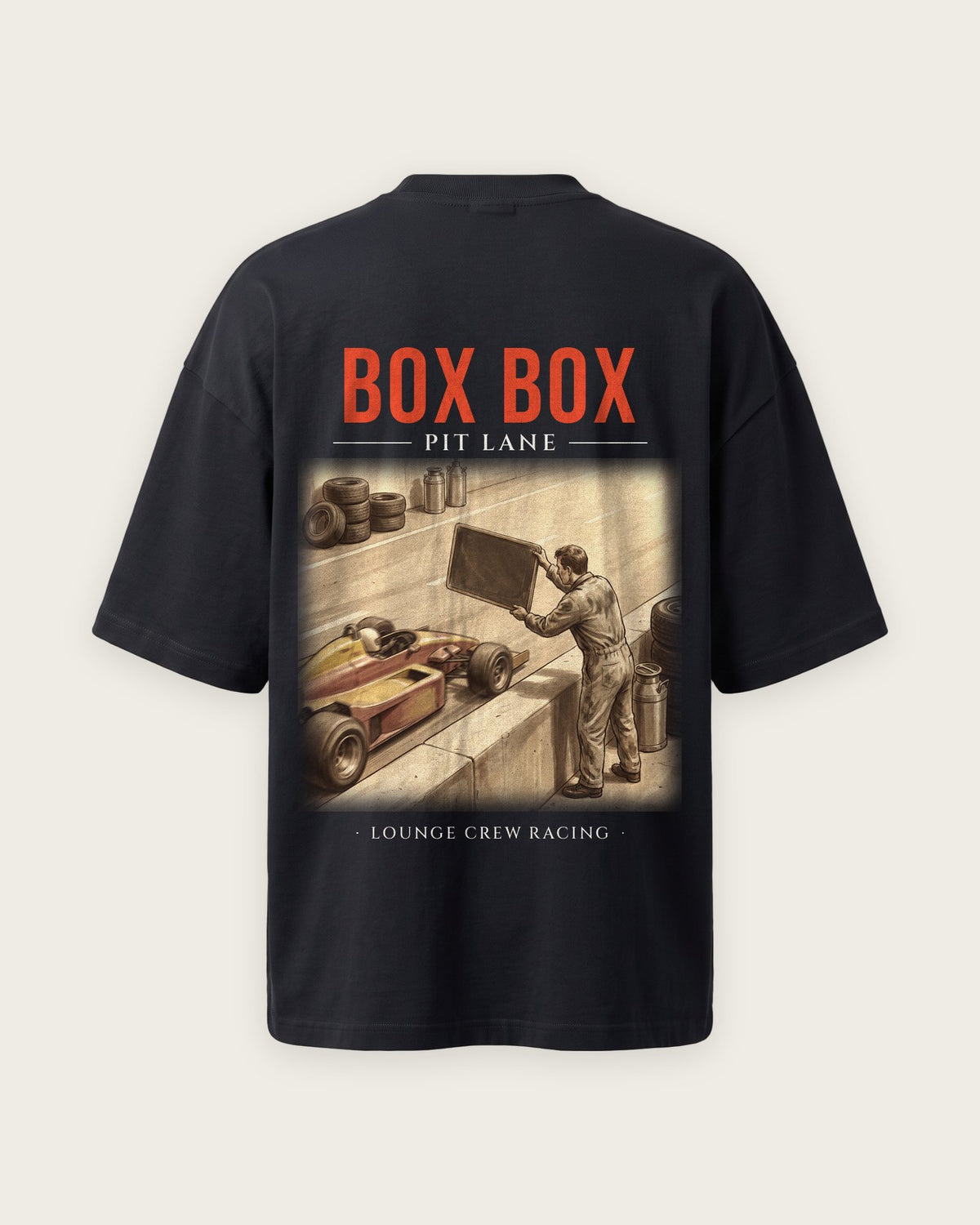 Camiseta “Box Box” — Preto — oversized