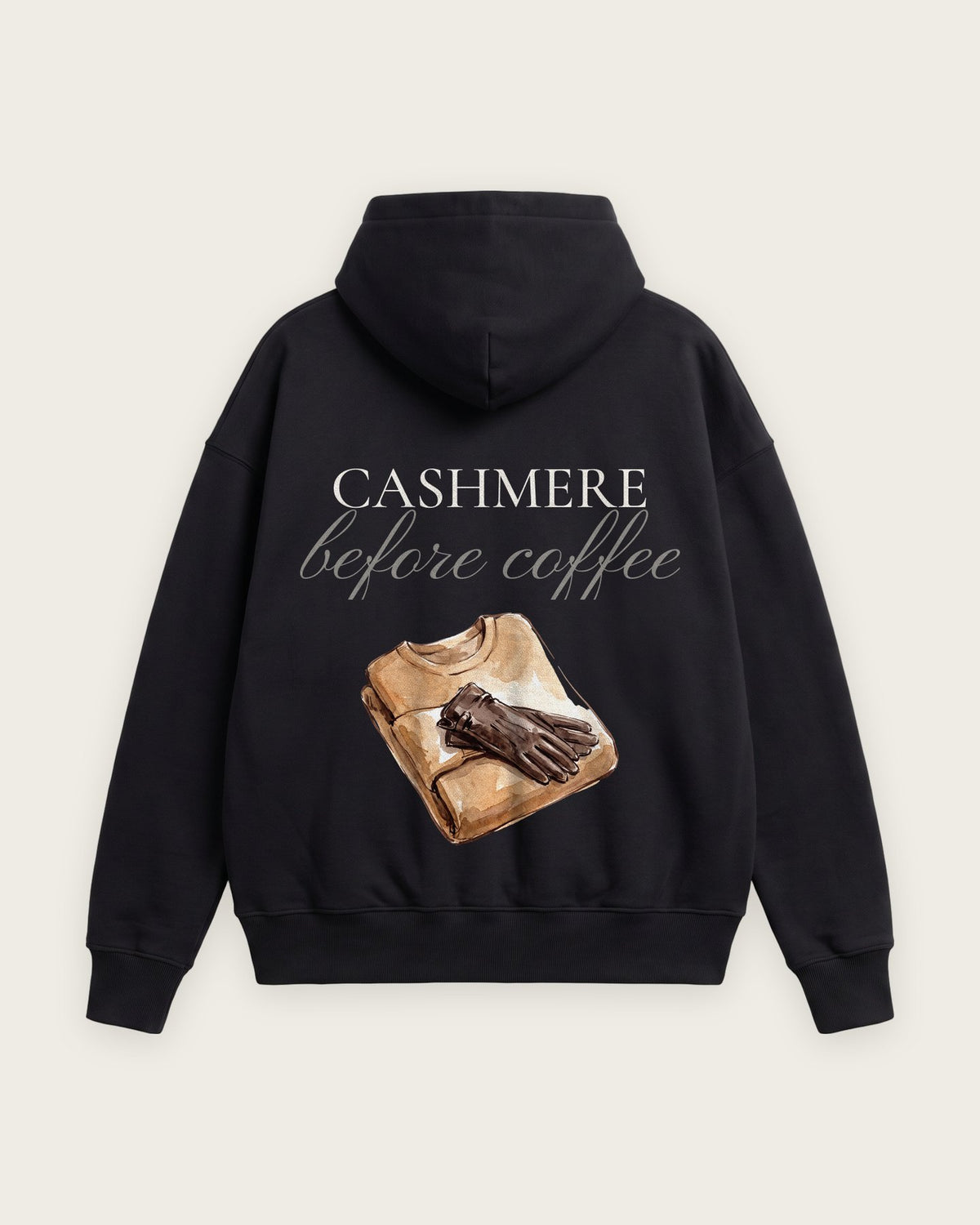 Moletom Oversized “Cashmere Before Coffee” — Preto