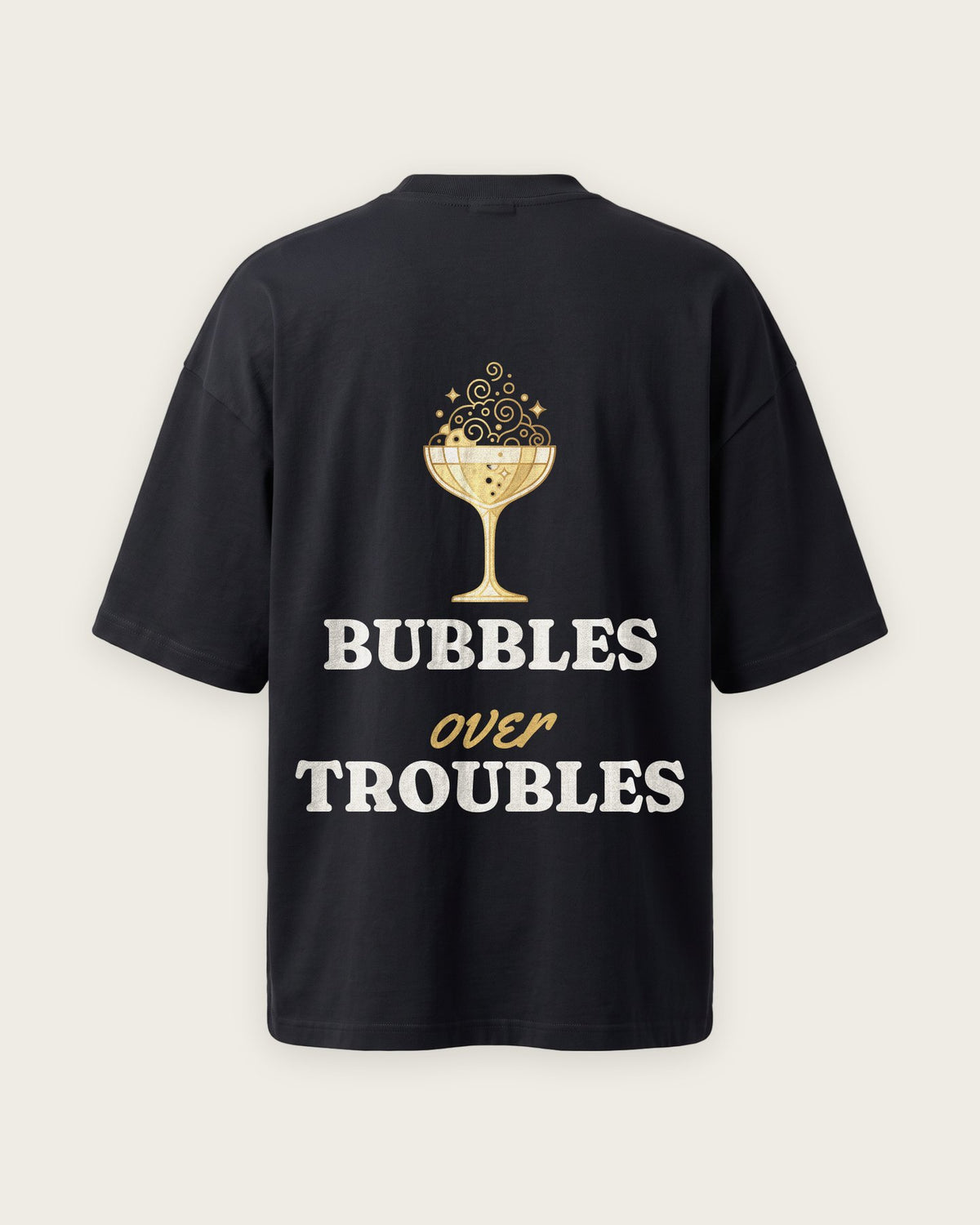 Camiseta Oversized “Bubbles Over Troubles” — Preto