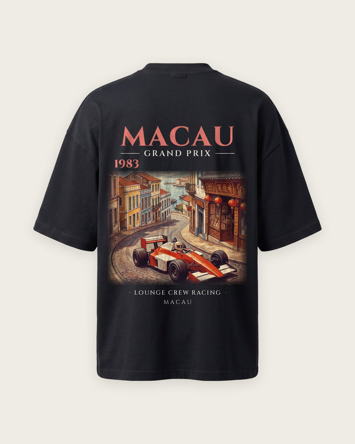 Camiseta “Macau 1983” — Preto — oversized