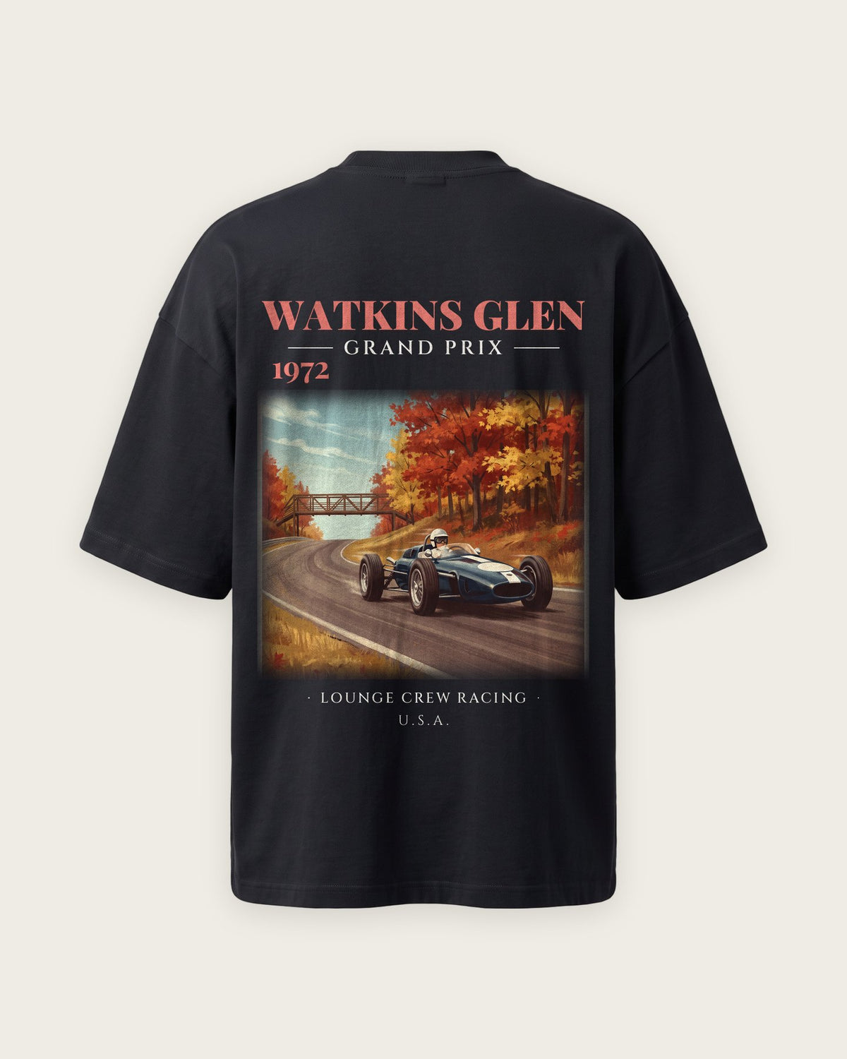 Camiseta “Watkins Glen Grand Prix 1972” — Preto — oversized