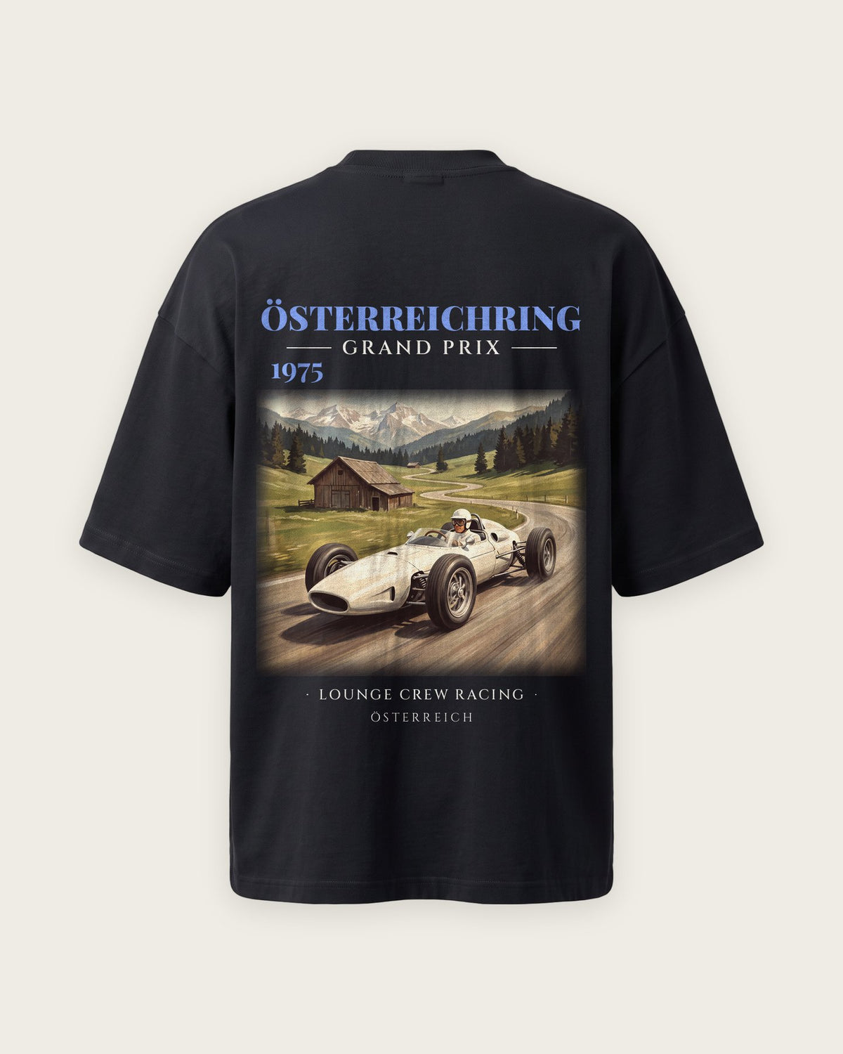 Camiseta “Österreichring Grand Prix 1975” — Preto — oversized