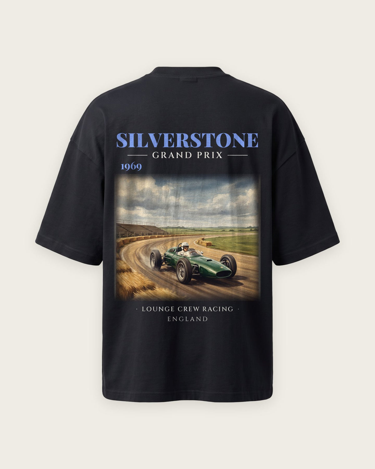 Camiseta “Silverstone Grand Prix 1969” — Preto — oversized