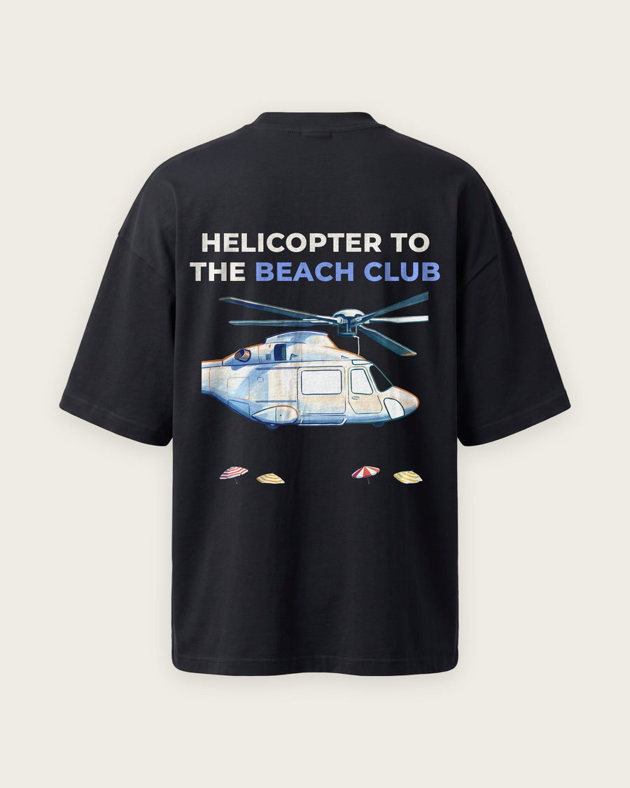 Camiseta Oversized “Helicopter to the Beach Club”