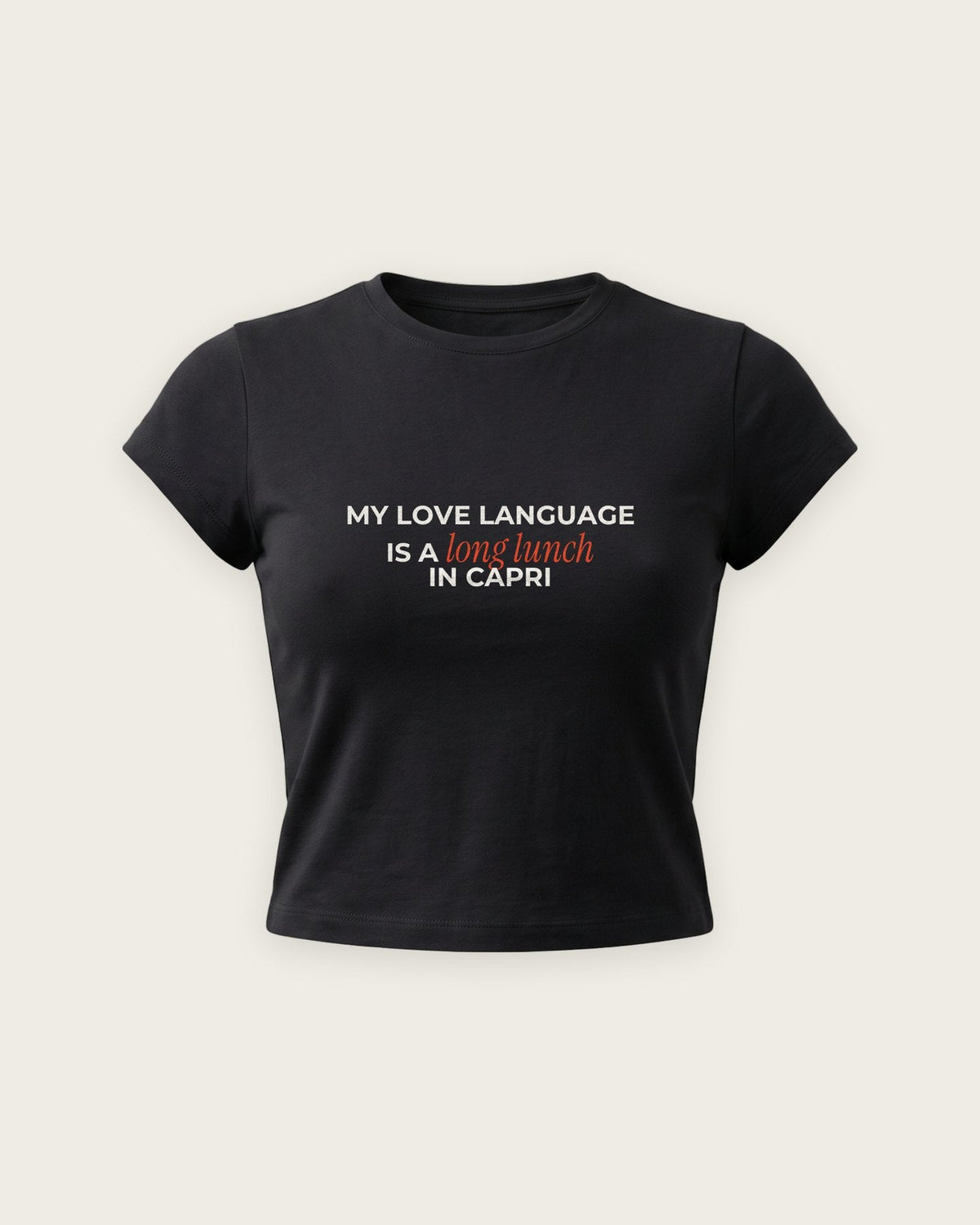 Baby Tee “My Love Language Is a Long Lunch” — Preto