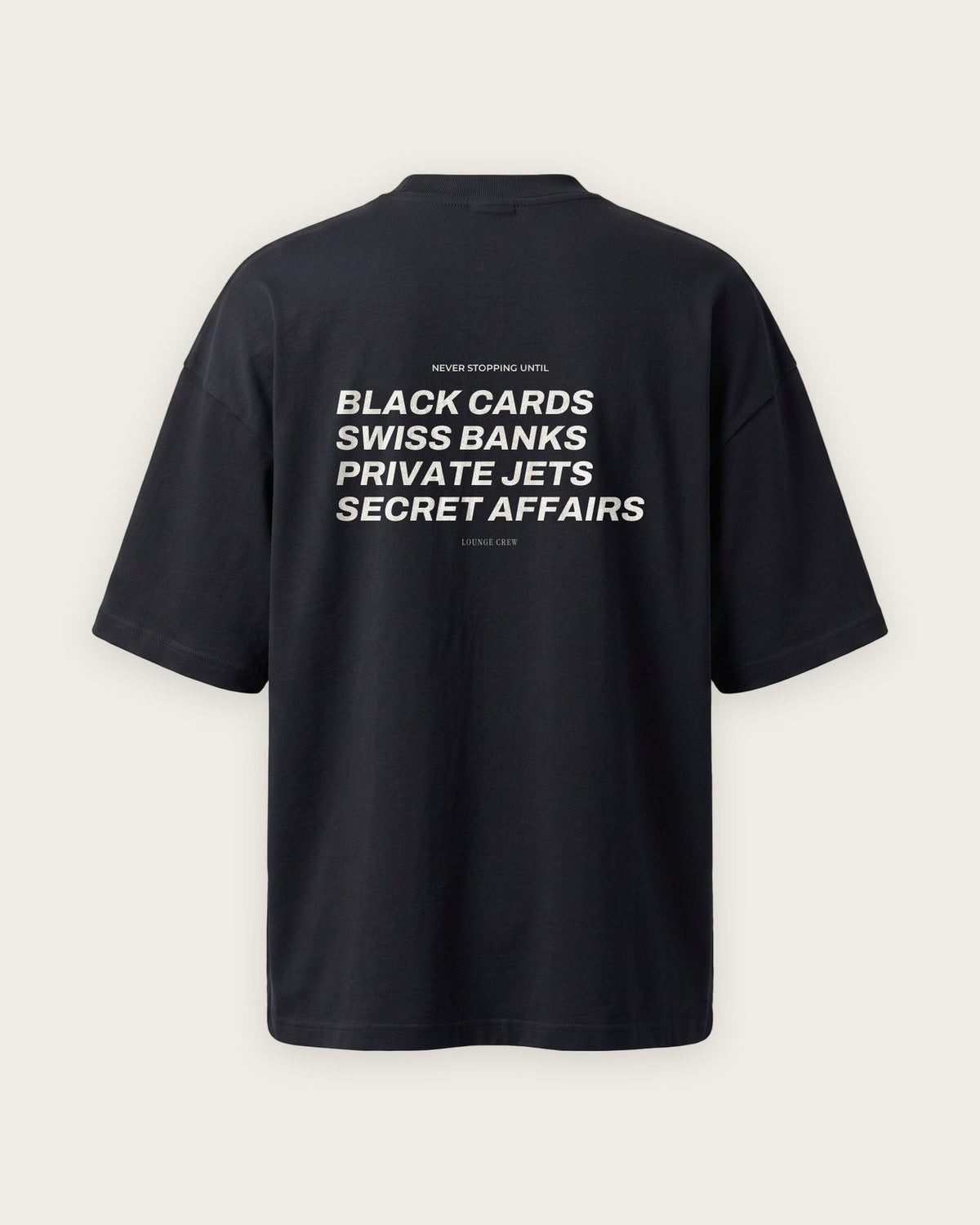 Camiseta Oversized “Never Stopping Until” — Preto