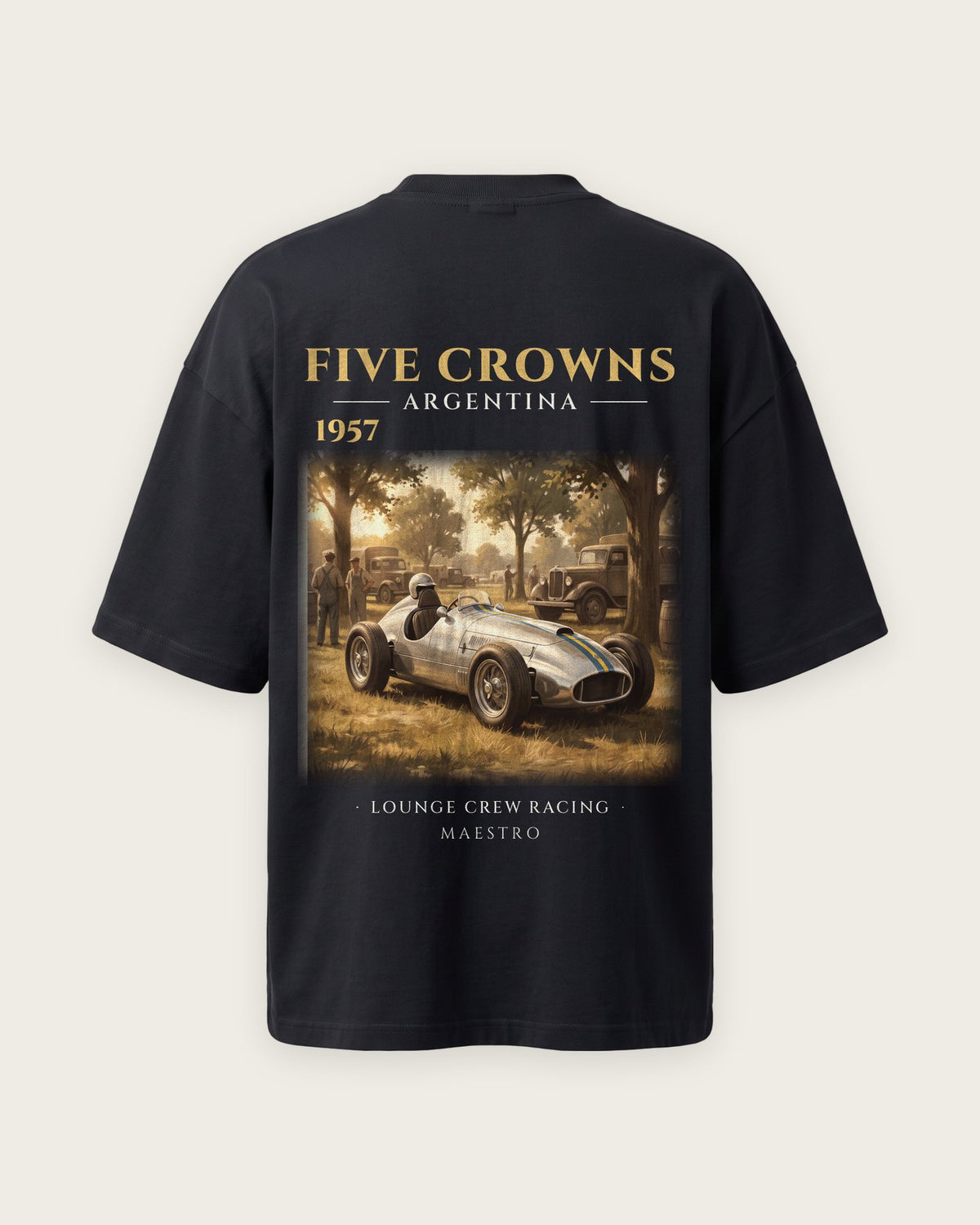 Camiseta “Five Crowns 1957” — Preto — oversized
