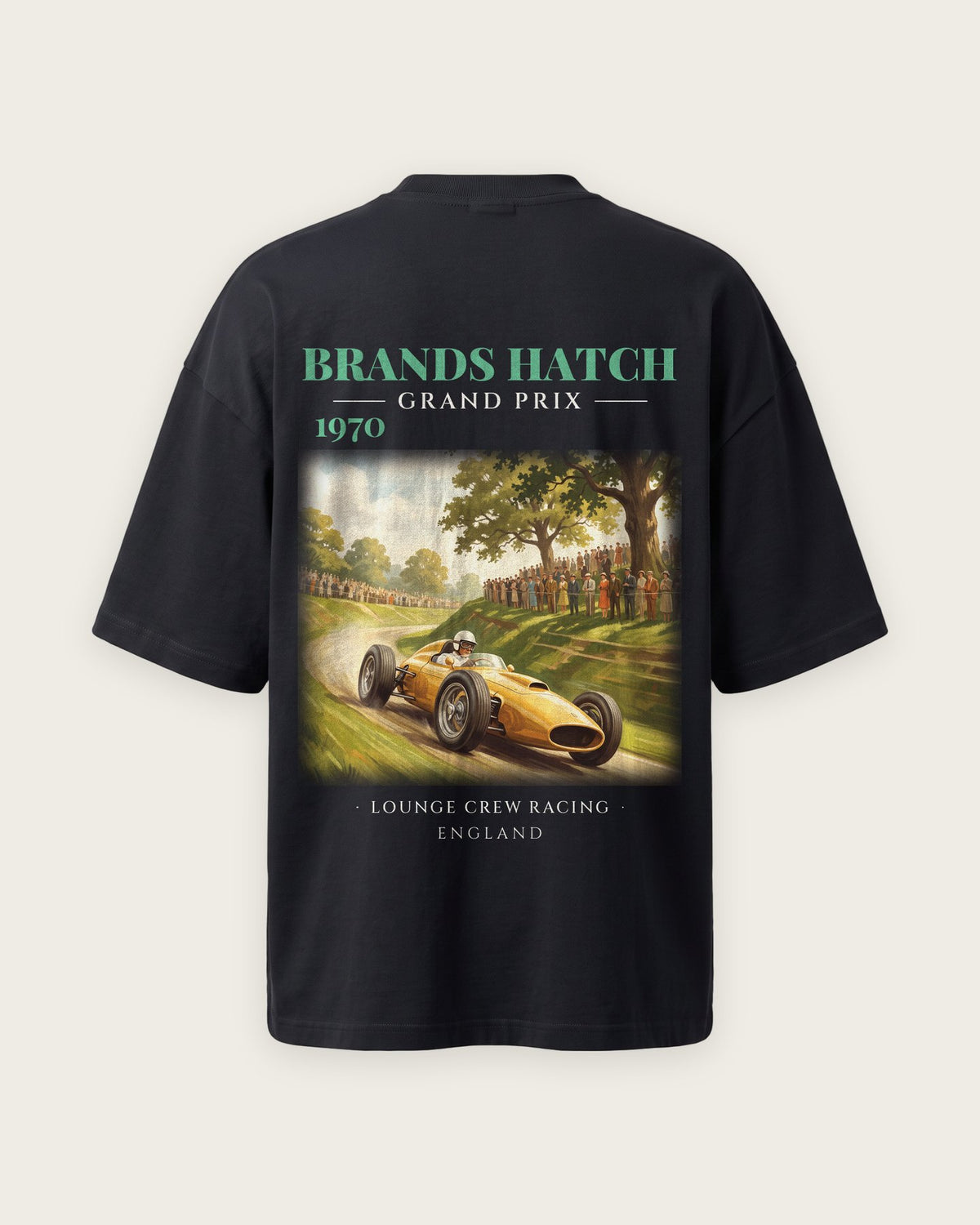 Camiseta “Brands Hatch Grand Prix 1970” — Preto — oversized
