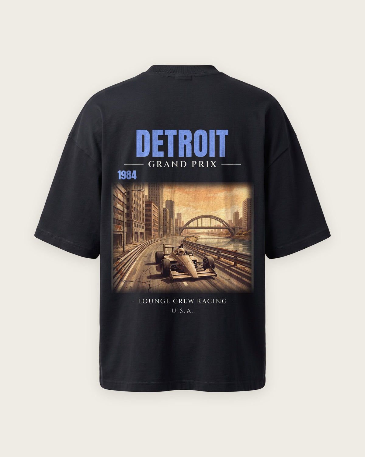 Camiseta “Detroit 1984” — Preto — oversized