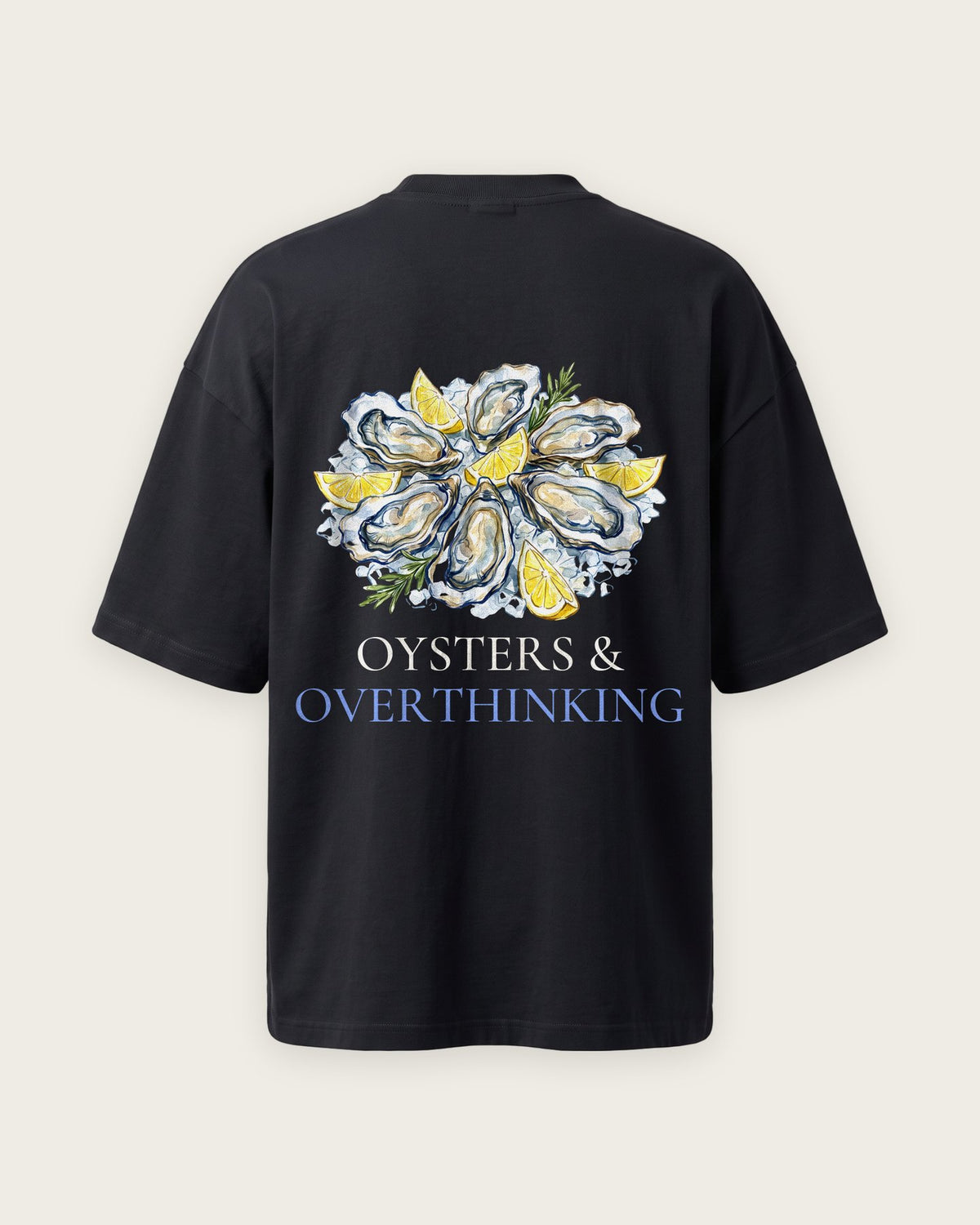 Camiseta Oversized “Oysters and Overthinking” — Preto