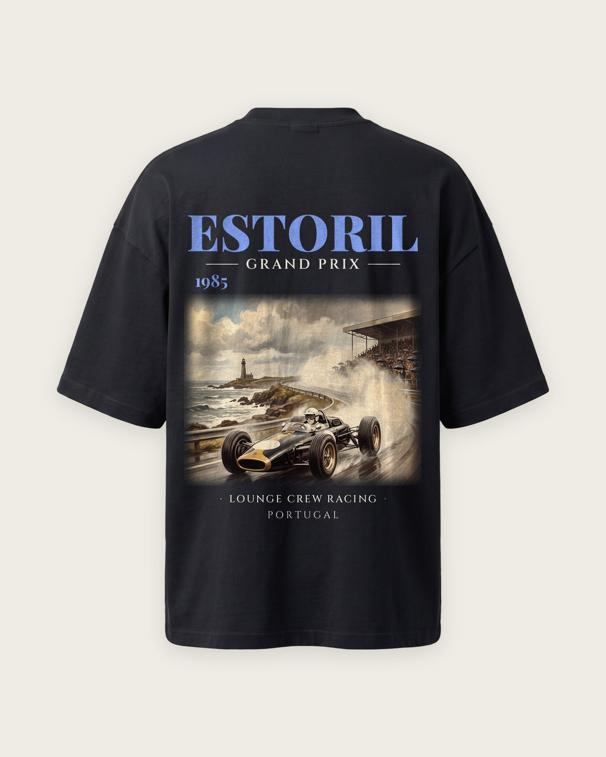 Camiseta “Estoril Grand Prix 1985” — Preto — oversized