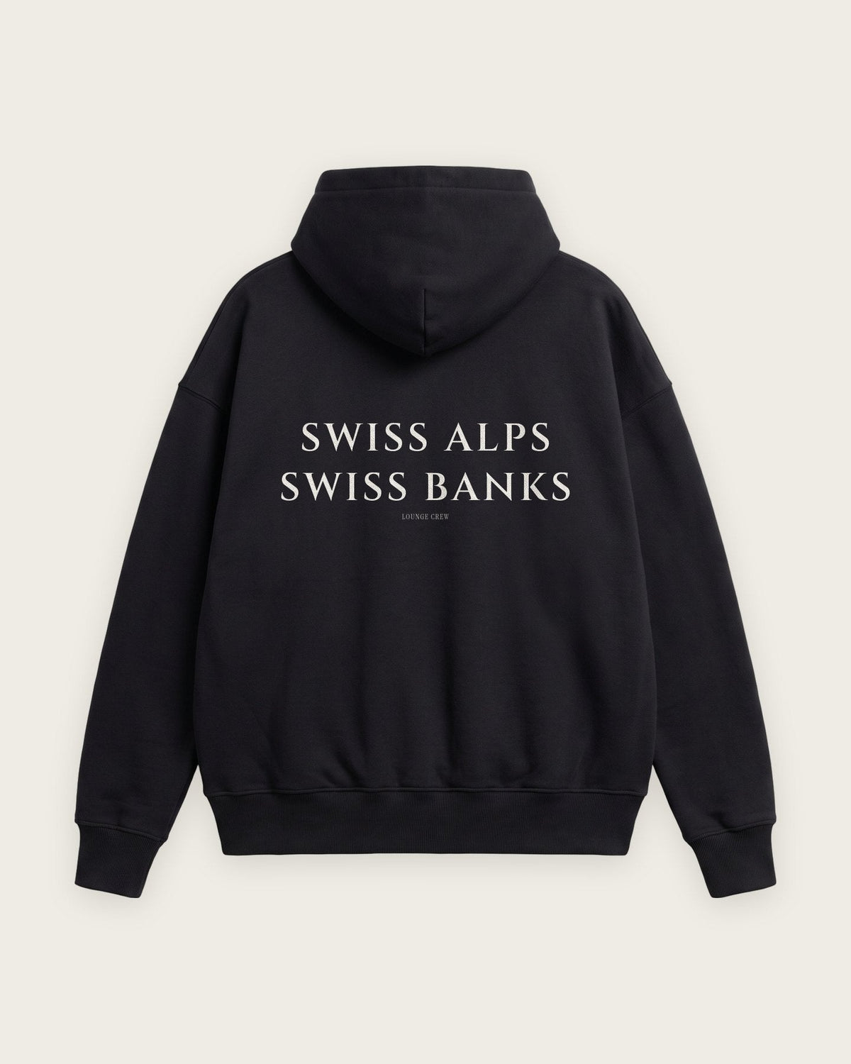 Moletom Oversized “Swiss Alps, Swiss Banks” — Preto